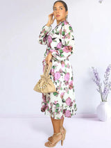 VESTIDO MIDI FULL BOBOS CON PRETINA ESTAMPADO HUESO