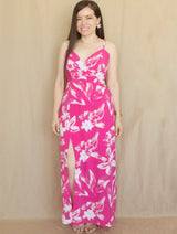 MAXIVESTIDO TIRAS CON PRETINA ESTAMPADO FUCSIA