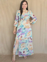 MAXIVESTIDO HEBILLA CON BOBO CENTRAL MARMOLEADO VERDE