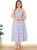VESTIDO MIDI TIRAS CORSET MULTIAGUJA CELESTE ACERO