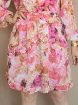 VESTIDO CORTO FULL BOBOS CON PRETINA ESTAMPADO ROSA