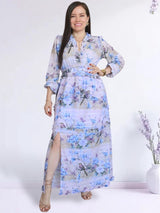 MAXIVESTIDO FULL BOBOS CON PRETINA ESTAMPADO LILA