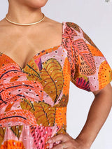 MAXIVESTIDO ESCOTE CORAZÓN 3 TIEMPOS ESTAMPADO MELÓN