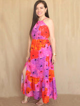 MAXIVESTIDO CUELLO HALTER 2 TIEMPOS ESTAMPADO LILA