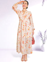MAXIVESTIDO FULL BOBOS CON PRETINA FLORES NARANJAS