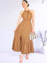 MAXIVESTIDO CUELLO HALTER 2 TIEMPOS CAMEL ENTERO