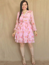 VESTIDO CORTO 2 CAPAS ESTAMPADO ROSA