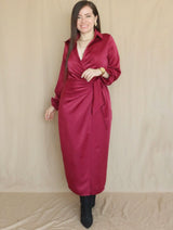 MAXIVESTIDO CRUZADO CON AMARRE GUINDA ENTERO