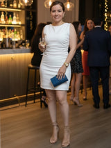 VESTIDO CORTO DOBLE DRAPEADO HUESO