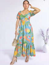 MAXIVESTIDO ESCOTE CORAZÓN ESTAMPADO ACERO