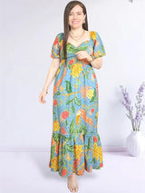 MAXIVESTIDO ESCOTE CORAZÓN ESTAMPADO ACERO