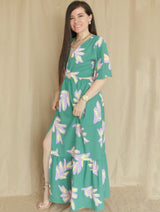 MAXIVESTIDO HEBILLA FORRADA ESTAMPADO VERDE