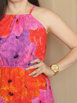 MAXIVESTIDO CUELLO HALTER 2 TIEMPOS ESTAMPADO LILA