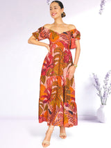 MAXIVESTIDO ESCOTE CORAZÓN 3 TIEMPOS ESTAMPADO MELÓN