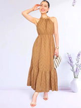 MAXIVESTIDO CUELLO HALTER 2 TIEMPOS CAMEL ENTERO