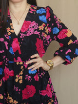 VESTIDO CORTO 2 TIEMPOS ESTAMPADO NEGRO