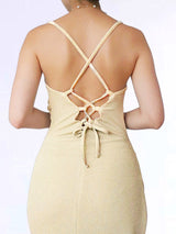 MAXIVESTIDO TIRAS PLIEGUES BEIGE BRILLOS