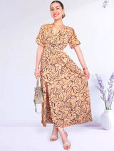 MAXIVESTIDO FULL BOBOS DOBLE PRETINA ESTAMPADO DURAZNO