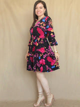 VESTIDO CORTO 2 TIEMPOS ESTAMPADO NEGRO