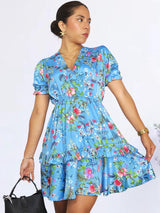 VESTIDO CORTO BOBO CENTRAL ESTAMPADO CELESTE