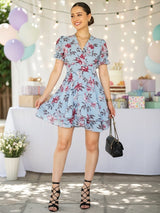 VESTIDO CORTO 2 CAPAS CON PRETINA ESTAMPADO CELESTE (O)