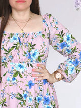 VESTIDO CORTO BUSTO RECOGIDO ESTAMPADO ROSA