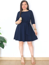 VESTIDO CORTO CON LAZO AZUL