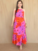 MAXIVESTIDO CUELLO HALTER 2 TIEMPOS ESTAMPADO LILA