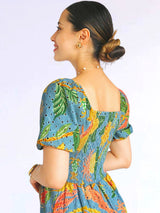 MAXIVESTIDO ESCOTE CORAZÓN ESTAMPADO ACERO
