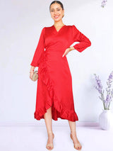 MAXIVESTIDO ENVOLVENTE CON VUELOS ROJO ENTERO (O)