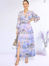 MAXIVESTIDO FULL BOBOS CON PRETINA ESTAMPADO LILA (O)