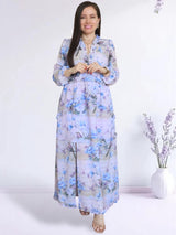 MAXIVESTIDO FULL BOBOS CON PRETINA ESTAMPADO LILA