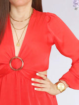 VESTIDO CORTO 2 CAPAS CON HEBILLA ROJO ENTERO