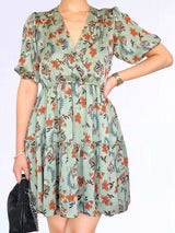 VESTIDO CORTO 2 TIEMPOS ESTAMPADO VERDE