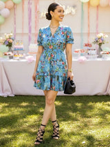 VESTIDO CORTO BOBO CENTRAL ESTAMPADO CELESTE