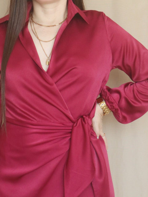 MAXIVESTIDO CRUZADO CON AMARRE GUINDA ENTERO