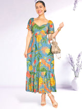 MAXIVESTIDO ESCOTE CORAZÓN ESTAMPADO ACERO