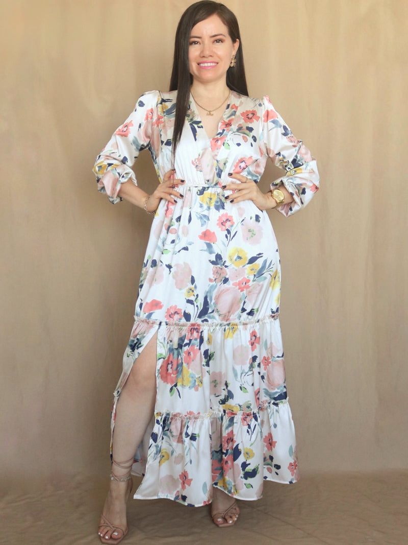 MAXIVESTIDO 3 TIEMPOS ESTAMPADO CREMOSO