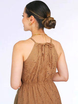 MAXIVESTIDO CUELLO HALTER 2 TIEMPOS CAMEL ENTERO
