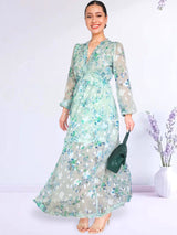 MAXIVESTIDO FULL BOBOS CON PRETINA ESTAMPADO VERDE