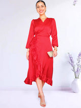 MAXIVESTIDO ENVOLVENTE CON VUELOS ROJO ENTERO (O)