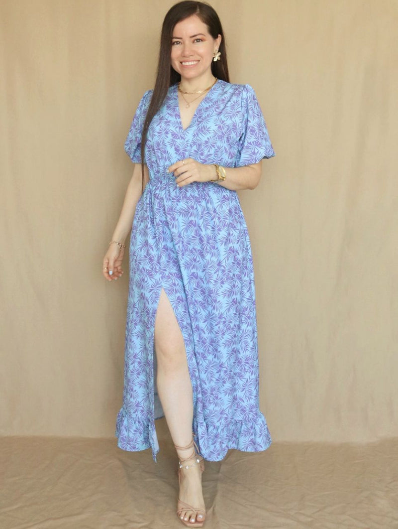 MAXIVESTIDO 1 TIEMPO 1 VUELO ESTAMPADO CELESTE