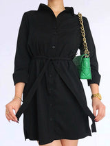VESTIDO CORTO CAMISERO NEGRO ENTERO