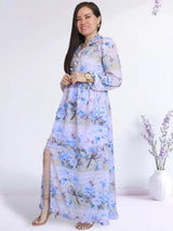 MAXIVESTIDO FULL BOBOS CON PRETINA ESTAMPADO LILA