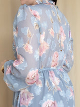 VESTIDO CORTO FULL BOBOS CON PRETINA ESTAMPADO PLOMO