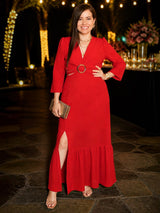 MAXIVESTIDO HEBILLA ROJO ENTERO