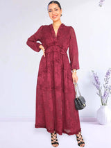 MAXIVESTIDO FULL BOBOS CON PRETINA GUINDA