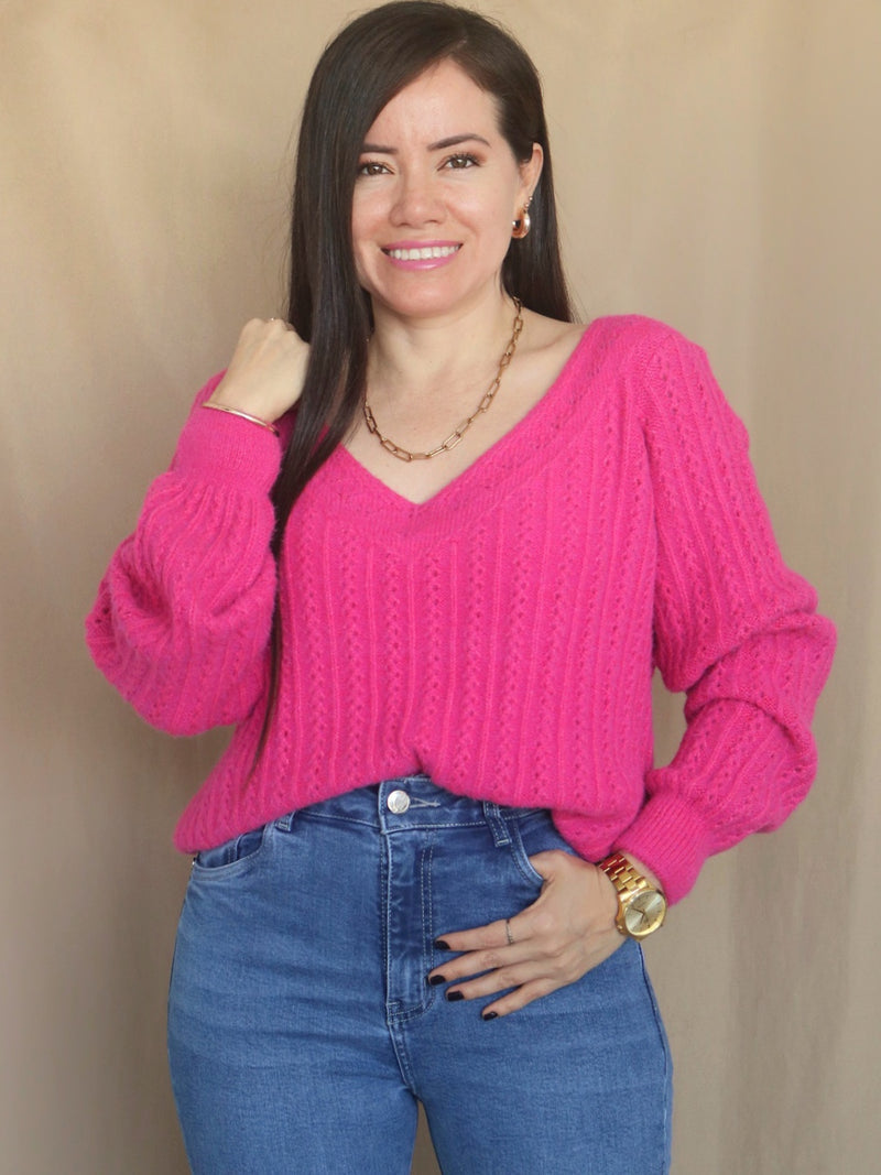 SWEATER CUELLO V TRENZAS