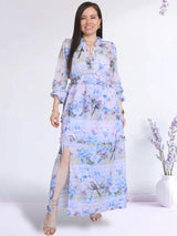 MAXIVESTIDO FULL BOBOS CON PRETINA ESTAMPADO LILA