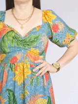 MAXIVESTIDO ESCOTE CORAZÓN ESTAMPADO ACERO